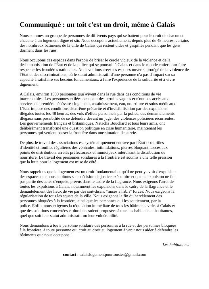 Communiqué no1 07/02/2022