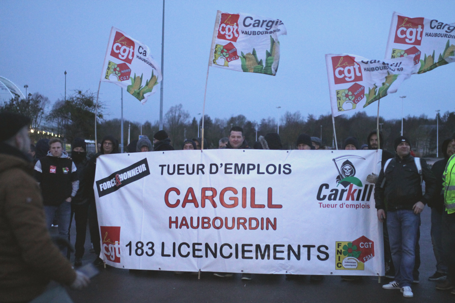 Les employé.e.s de Cargill à la rencontre des Goodyears à Amiens le 28 janvier 2020. Cargill2 28012020