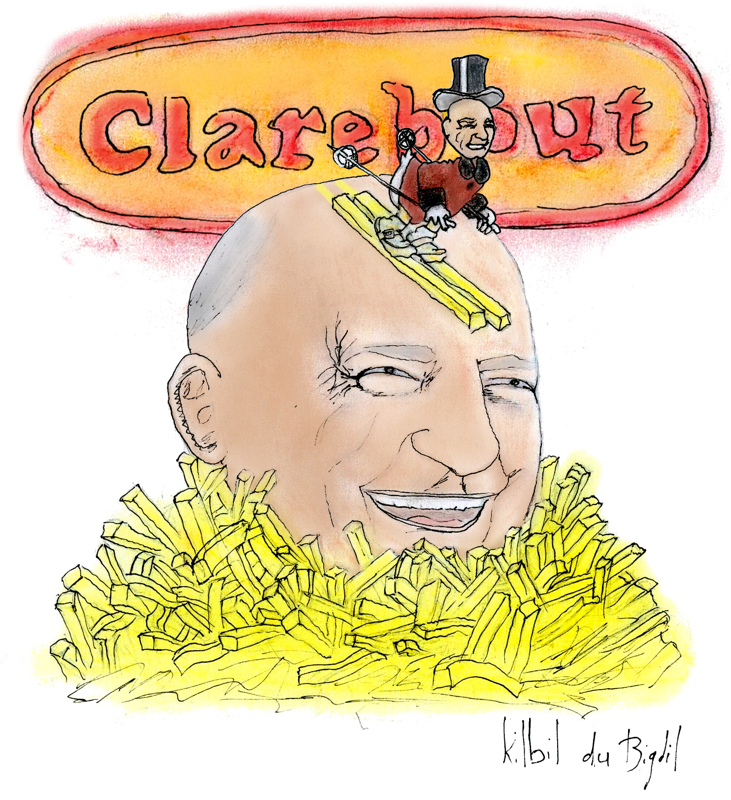 Jan Clarebout skiant sur Jan Clarebout avec des ski-frites